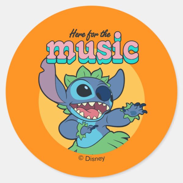 Stitch___Here_for_the_Music_Classic_Round_Sticker_1 Stitch Here For The Music Classic Round Sticker