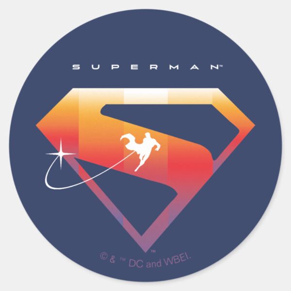 Sunset_Soar_Superman_Shield_Classic_Round_Sticker_1 Sunset Soar Superman Shield Classic Round Sticker