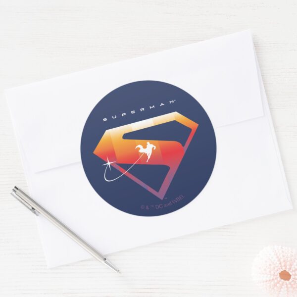 Sunset_Soar_Superman_Shield_Classic_Round_Sticker_3 Sunset Soar Superman Shield Classic Round Sticker