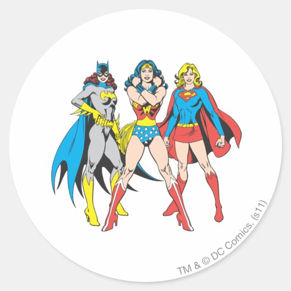 Superheroines_Pose_Classic_Round_Sticker_1 Superheroines Pose Classic Round Sticker