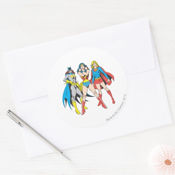 Superheroines_Pose_Classic_Round_Sticker_3 Superheroines Pose Classic Round Sticker