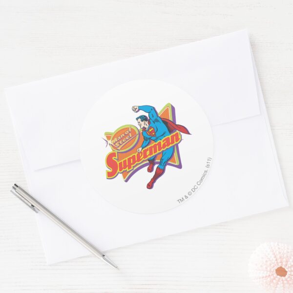 Superman_-_Man_of_Steel_Classic_Round_Sticker_3 Superman Man Of Steel Classic Round Sticker
