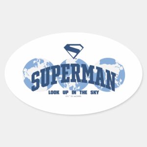 Superman Across The Globe Oval Sticker