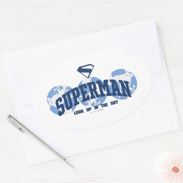 Superman_Across_the_Globe_Oval_Sticker_3 Superman Across The Globe Oval Sticker