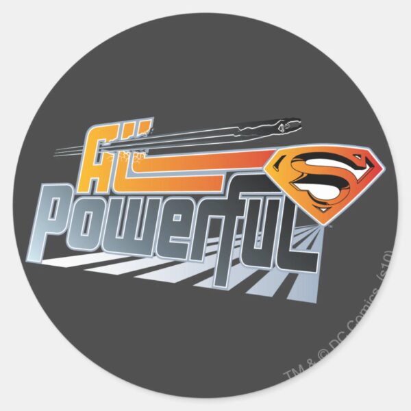 Superman_All_Powerful_Classic_Round_Sticker_1 Superman All Powerful Classic Round Sticker