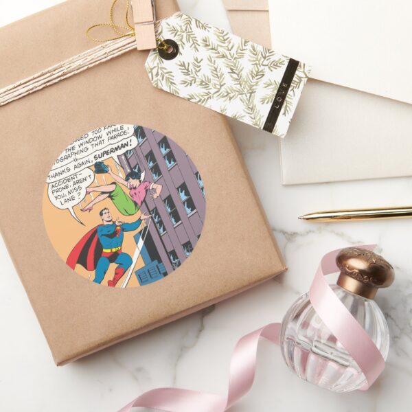 Superman_Comic_Panel_-_Accident-Prone_Lois_Classic_Round_Sticker_5 Superman Comic Panel Accident Prone Lois Classic Round Sticker