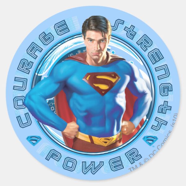 Superman_Courage_Strength_Power_Classic_Round_Sticker_1 Superman Courage Strength Power Classic Round Sticker