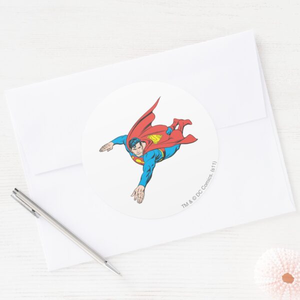 Superman_Dives_Left_Classic_Round_Sticker_3 Superman Dives Left Classic Round Sticker