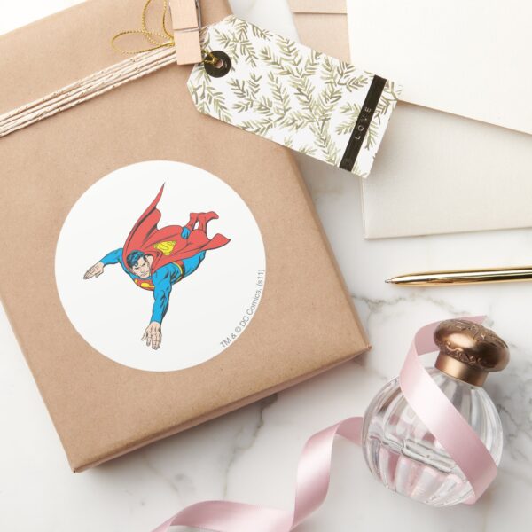 Superman_Dives_Left_Classic_Round_Sticker_5 Superman Dives Left Classic Round Sticker