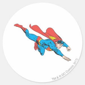 Superman_Dives_Right_Classic_Round_Sticker_1 Superman Dives Right Classic Round Sticker