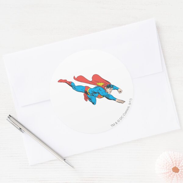 Superman_Dives_Right_Classic_Round_Sticker_3 Superman Dives Right Classic Round Sticker