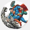 Superman_Fights_Monster_Classic_Round_Sticker_1 Superman Fights Monster Classic Round Sticker