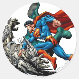 Superman_Fights_Monster_Classic_Round_Sticker_1 Superman Fights Monster Classic Round Sticker