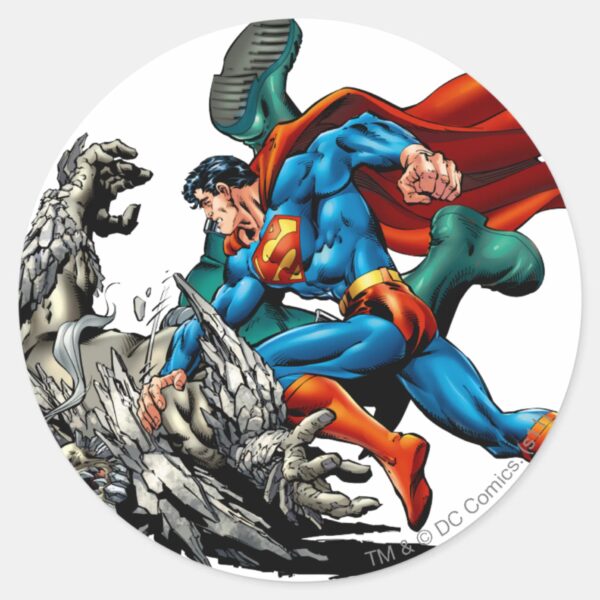 Superman_Fights_Monster_Classic_Round_Sticker_1 Superman Fights Monster Classic Round Sticker