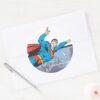 Superman_Flies_Thru_City_Classic_Round_Sticker_3 Superman Flies Thru City Classic Round Sticker