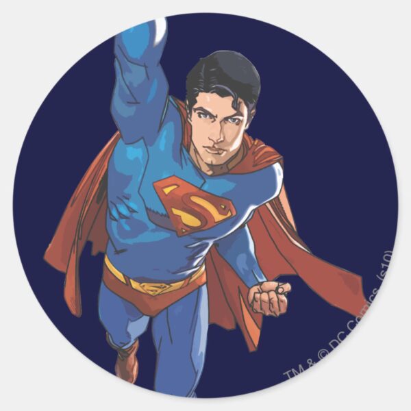 Superman_Flying_Forward_Classic_Round_Sticker_1 Superman Flying Forward Classic Round Sticker