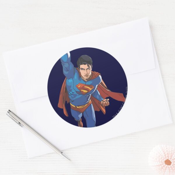Superman_Flying_Forward_Classic_Round_Sticker_3 Superman Flying Forward Classic Round Sticker