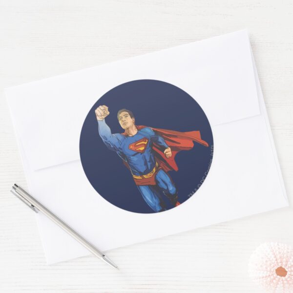 Superman_Flying_Left_Classic_Round_Sticker_3 Superman Flying Left Classic Round Sticker