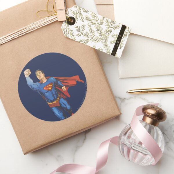 Superman_Flying_Left_Classic_Round_Sticker_5 Superman Flying Left Classic Round Sticker