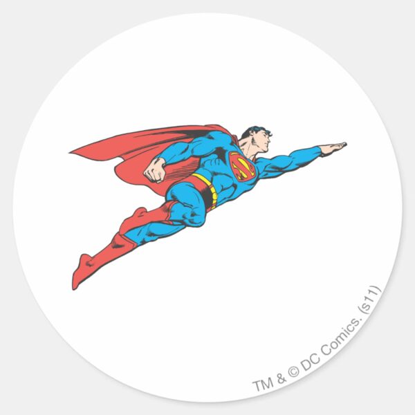 Superman_Flying_Right_Classic_Round_Sticker_1 Superman Flying Right Classic Round Sticker