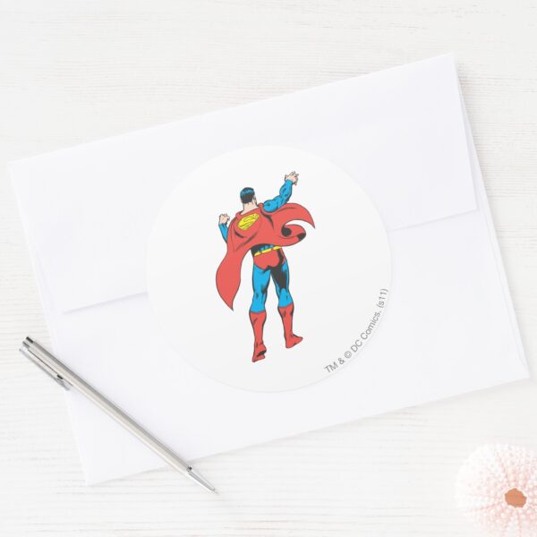 Superman_From_Behind_Classic_Round_Sticker_3 Superman From Behind Classic Round Sticker