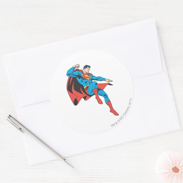 Superman_Lands_Lightly_Classic_Round_Sticker_3 Superman Lands Lightly Classic Round Sticker