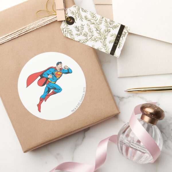 Superman Leaps Right Classic Round Sticker