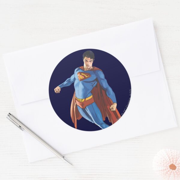 Superman_Looking_Down_Classic_Round_Sticker_3 Superman Looking Down Classic Round Sticker