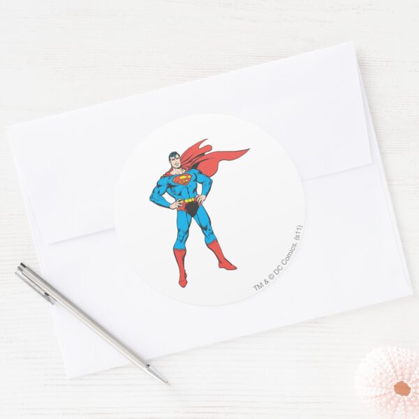 Superman_Posing_Classic_Round_Sticker_3 Superman Posing Classic Round Sticker