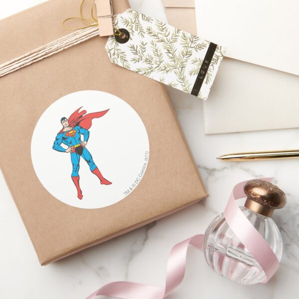 Superman_Posing_Classic_Round_Sticker_5 Superman Posing Classic Round Sticker