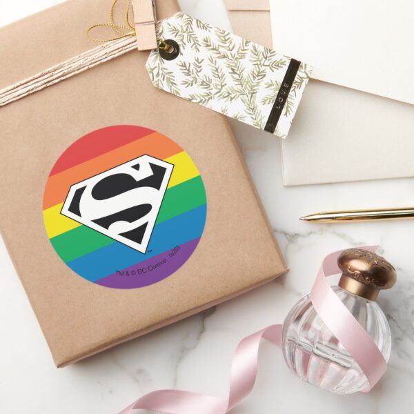 Superman_Rainbow_Logo_Classic_Round_Sticker_5 Superman Rainbow Logo Classic Round Sticker