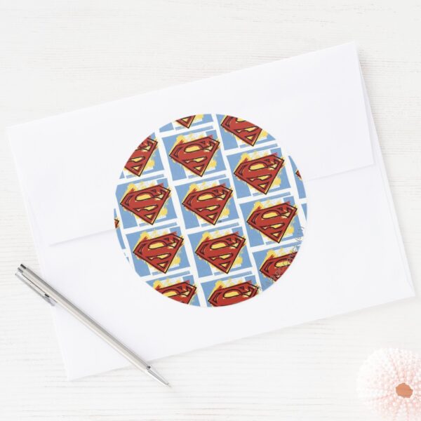 Superman_Red_and_Blue_Pattern_Classic_Round_Sticker_3 Superman Red And Blue Pattern Classic Round Sticker