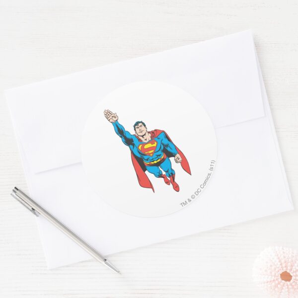 Superman_Right_Arm_Raised_Classic_Round_Sticker_3 Superman Right Arm Raised Classic Round Sticker