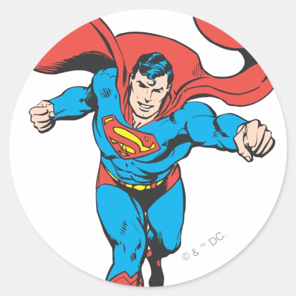 Superman_Runs_Forward_2_Classic_Round_Sticker_1 Superman Runs Forward 2 Classic Round Sticker