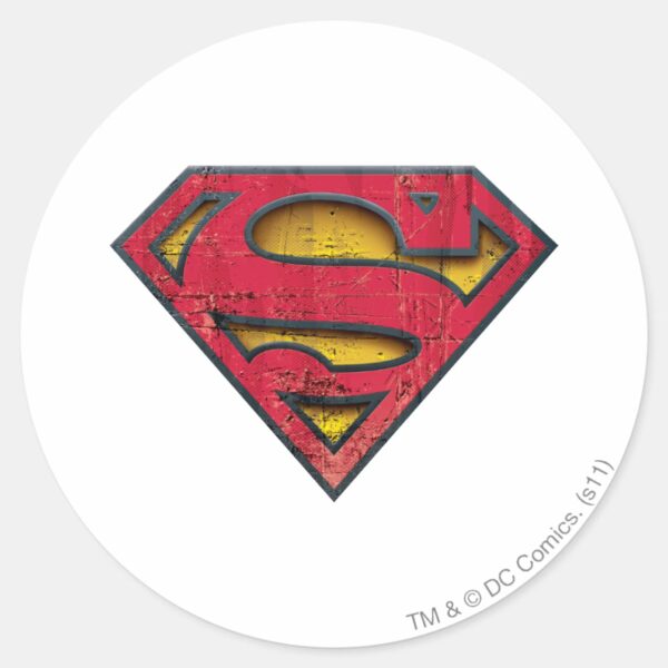 Superman_S-Shield___Distressed_Logo_Classic_Round_Sticker_1 Superman S Shield Distressed Logo Classic Round Sticker