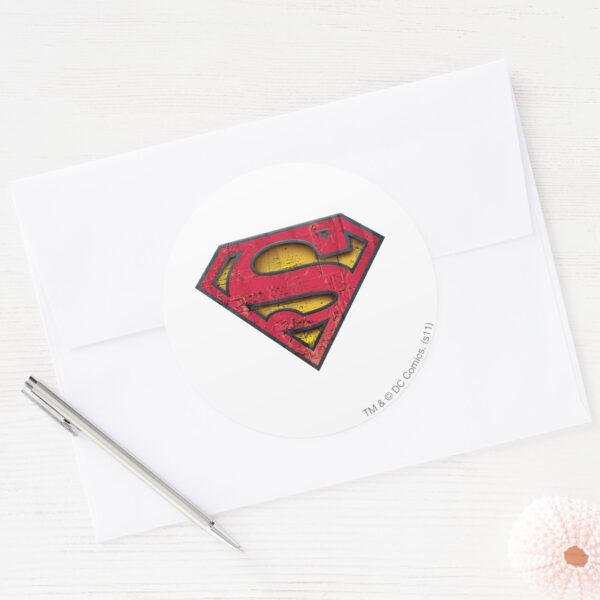 Superman_S-Shield___Distressed_Logo_Classic_Round_Sticker_3 Superman S Shield Distressed Logo Classic Round Sticker