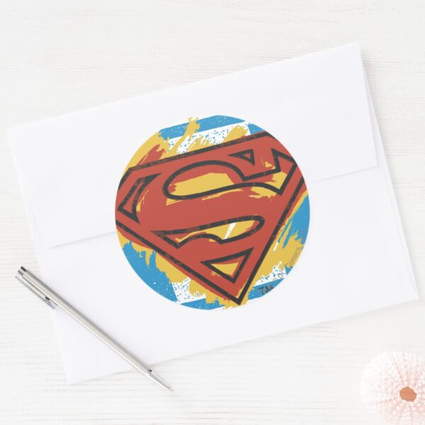Superman_S-Shield___Painted_Blue_Background_Logo_Classic_Round_Sticker_3 Superman S Shield Painted Blue Background Logo Classic Round Sticker