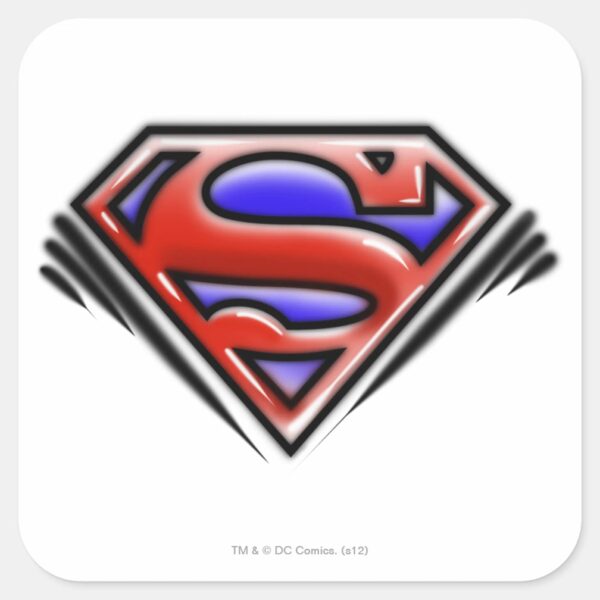 Superman_S-Shield___Red_Airbrush_Logo_Square_Sticker_1 Superman S Shield Red Airbrush Logo Square Sticker
