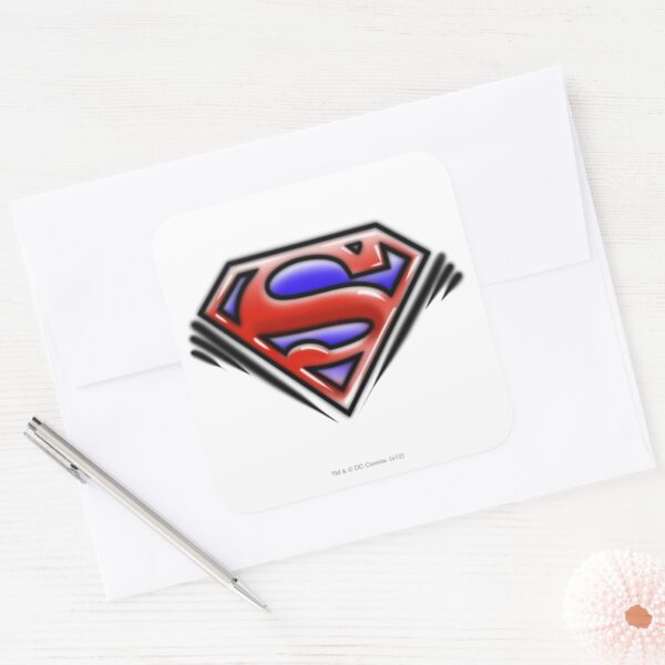 Superman_S-Shield___Red_Airbrush_Logo_Square_Sticker_3 Superman S Shield Red Airbrush Logo Square Sticker