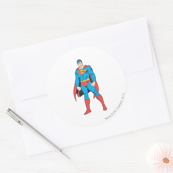 Superman_Standing_Classic_Round_Sticker_3 Superman Standing Classic Round Sticker