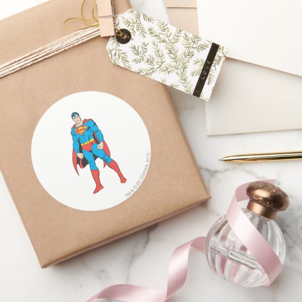 Superman_Standing_Classic_Round_Sticker_5 Superman Standing Classic Round Sticker