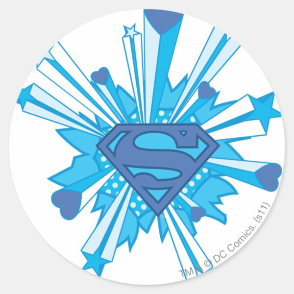 Superman_Stylized___Blue_Shield_Hearts_Logo_Classic_Round_Sticker_1 Superman Stylized Blue Shield Hearts Logo Classic Round Sticker