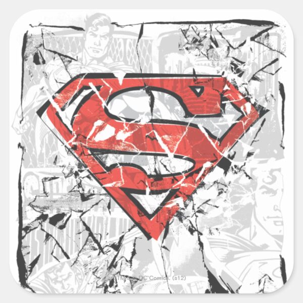Superman_Stylized___Crumpled_Comic_Logo_Square_Sticker_1 Superman Stylized Crumpled Comic Logo Square Sticker