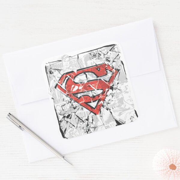 Superman_Stylized___Crumpled_Comic_Logo_Square_Sticker_3 Superman Stylized Crumpled Comic Logo Square Sticker