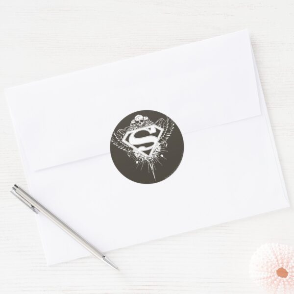 Superman_Stylized___Dark_Brown_Background_Logo_Classic_Round_Sticker_3 Superman Stylized Dark Brown Background Logo Classic Round Sticker