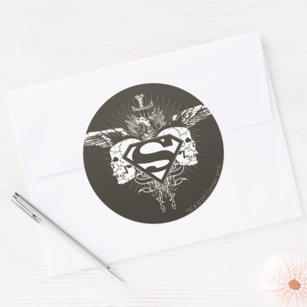 Superman_Stylized___Dark_Skulls_Logo_Classic_Round_Sticker_3 Superman Stylized Dark Skulls Logo Classic Round Sticker