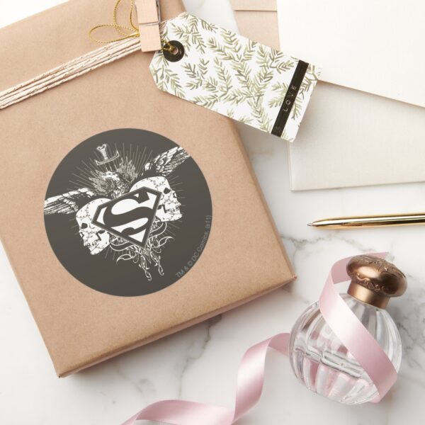 Superman_Stylized___Dark_Skulls_Logo_Classic_Round_Sticker_5 Superman Stylized Dark Skulls Logo Classic Round Sticker