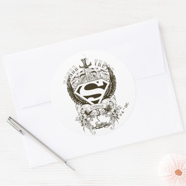 Superman_Stylized___Honor,_Truth_on_White_Logo_Classic_Round_Sticker_3 Superman Stylized Honor Truth On White Logo Classic Round Sticker