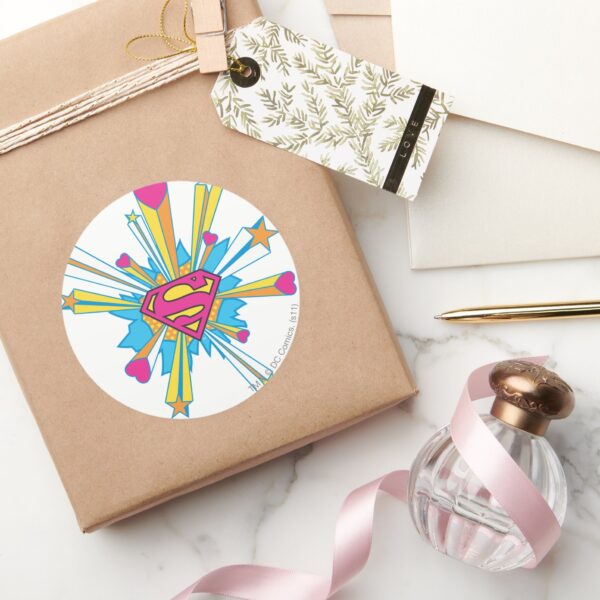 Superman_Stylized___Pink_with_Hearts_Logo_Classic_Round_Sticker_5 Superman Stylized Pink With Hearts Logo Classic Round Sticker