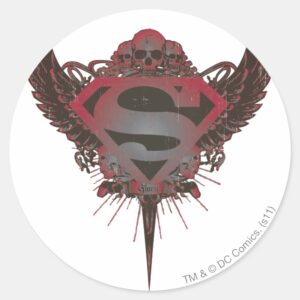 Superman Stylized Skull And Wings Logo Classic Round Sticker